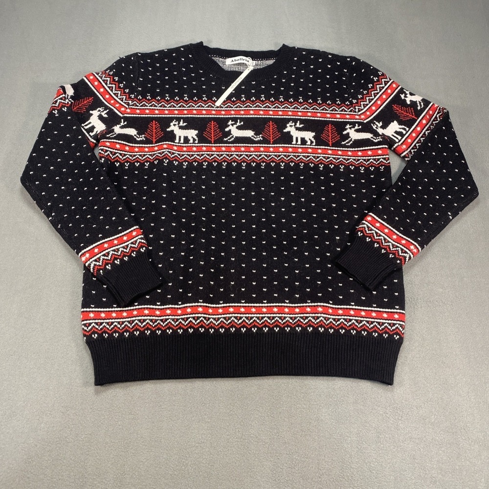 Abollria Ugly Christmas Sweater XXL Reindeer Snowflakes Pullover Soft Nordic NWT